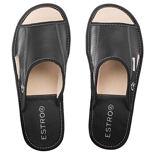 ESTRO Zapatillas De Casa Hombre Piel De Carnero Pantuflas Casa Hombre Suela De Memoria Verano (42 EU, Negro)