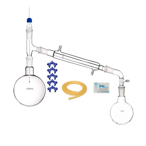 ESUHUANG Destilación Aparato de destilación 1000 ml de Cristal, Vidrio borosilicato, 24/40, Aspiradora Nuevo Laboratorio Destilar cristalería Kit (Size : 1000ml)