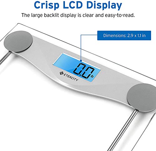 Etekcity Báscula de Baño Digital de Alta Medición Precisa 180kg / 400lbs con 303 x 303 x 26 mm Gran Plataforma y LCD Retroiluminación, Cinta Métrica Incluida, Vidrio Transparente, EB4074C