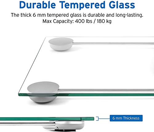 Etekcity Báscula de Baño Digital de Alta Medición Precisa 180kg / 400lbs con 303 x 303 x 26 mm Gran Plataforma y LCD Retroiluminación, Cinta Métrica Incluida, Vidrio Transparente, EB4074C