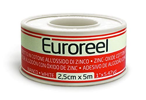 Euroreel (m 5 x cm 1,25) Esparadrapo de Tela Blanca con Adhesivo de óxido de Zinc,Altamente Hipoalergénico.