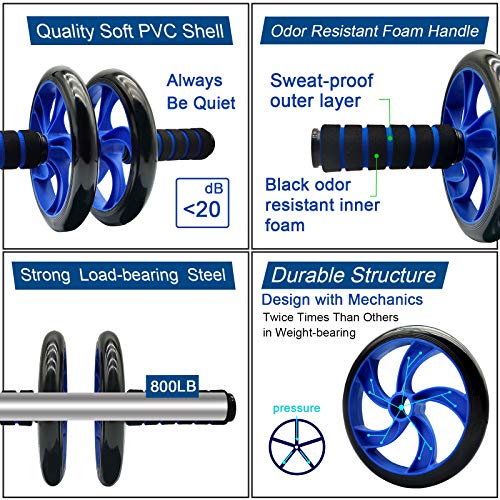 Euyecety Rueda Abdominal AB Roller Set, Rueda Abdominales + Esterilla+ Flexiones Soporte + Fortalecedores de Mano + Cuerda para Saltar + Discos Deslizantes, Ejercicio en Casa Gimnasio en Casa (8in1)