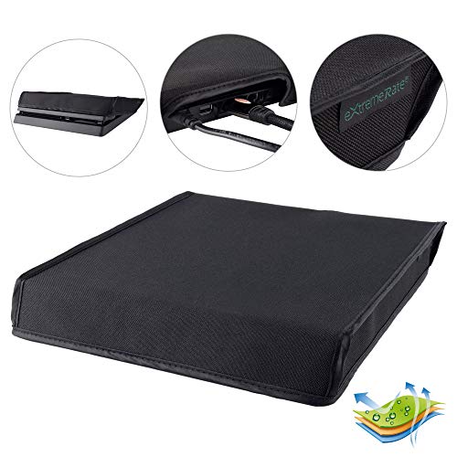 eXtremeRate Prueba de polvo para PS4 Consola Funda Cubierta Protectora Horizontal Diseño de doble capa Forro Corte Preciso Fácil de Acceso los cables Guardapolvo para Playstation 4 Slim Consola(Negro)