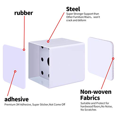 Ezprotekt Elevadores de Cama, Elevadores de Muebles para Sofá, Mesa, Altura de Elevación de 2", Almohadilla Inferior Protege los Suelos, Juego de 4,Blanco Cuadrado