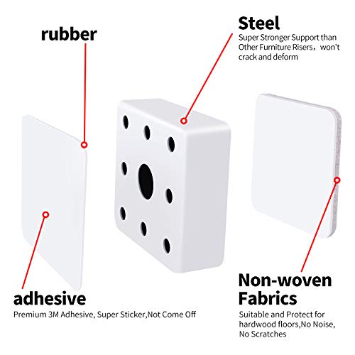 Ezprotekt Elevadores de Muebles 1.2" de Altura, Elevadores de Cama Autoadhesivos de 2.36" de Diámetro, Añaden 1.2" de Altura a las Camas Sofás, Cuadrado Blanco
