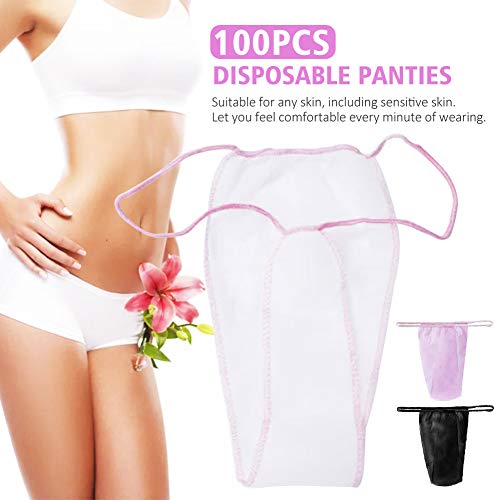 Faderr 100 tangas desechables para mujer, tela suave no tejida, pantalones para bronceado, depilación, tratamientos de spa, servicios de salón, masajes, salón (negro)