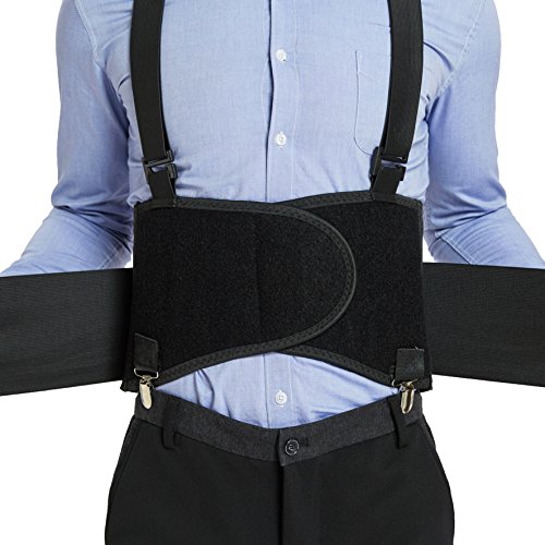 Faja lumbar con tirantes y clips para los pantalones de quita y pon - Ajustable, ligera y transpirable - Para el trabajo o para mejorar la postura - Neotech Care (Negro, M)