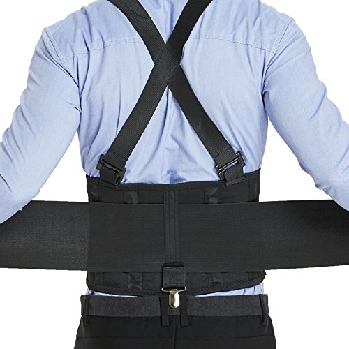 Faja lumbar con tirantes y clips para los pantalones de quita y pon - Ajustable, ligera y transpirable - Para el trabajo o para mejorar la postura - Neotech Care (Negro, M)