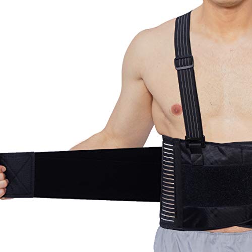 Faja para la espalda con tirantes, apoyo lumbar, cinturón de culturismo / halterofilia - Marca Neotech Care (Negro carbón, Talla S)