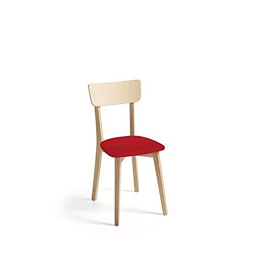 fanmuebles - Silla de Madera para Cocina Zaragoza - Polipiel Roja