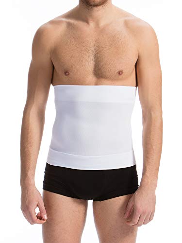 Farmacell Man 405BS (Blanco, M) Banda Abdominal Faja Elástica de Contención y Modeladora Hombre cinchas posteriores Anti-Enrollado