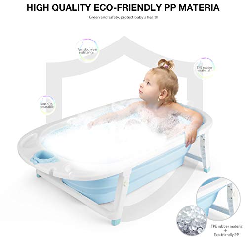 Fascol Bañera Plegable para Bebés 0-36 Meses, Baño Bebe con Red de Seguridad, Longitud de La Piscina para Bebés 82 cm (Azul)