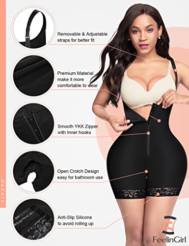 FeelinGirl Mujer Faja Reductora con Cinta Ajustable Corsé Ajustable Cremallera Shapewear Corset Waist Trainer Negro XXL/Talla 44-46