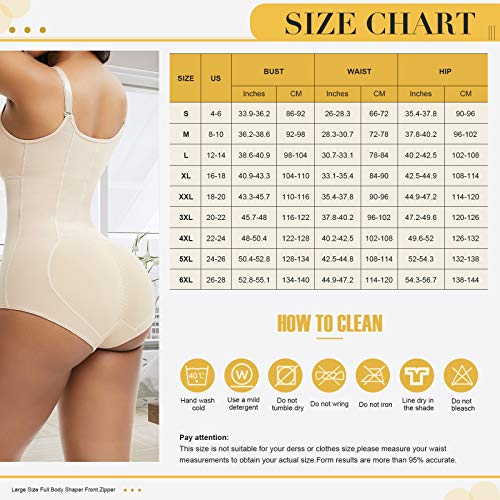 FeelinGirl Mujer Faja Reductora con Tirantes Ajustables Cubre Busto Cremallera Frontal Corset de Cuerpo Completo Braga Moldeadora Shapewear Overbust Body Shaper Gran Tamaño Beige 6XL/Talla 54-56