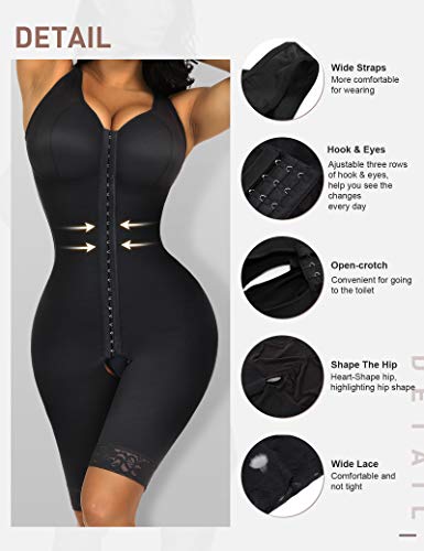 FeelinGirl Mujeres Shapewear de Cuerpo Overbust Faja Adelgazante Arriba de Busto Corset Reductor Lumbar con Ganchos Cremallera Body Shaper Talla Grande Negro Largo S/ES 36-38