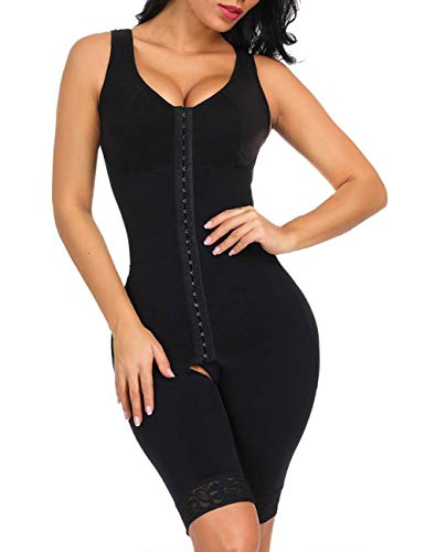 FeelinGirl Mujeres Shapewear de Cuerpo Overbust Faja Adelgazante Arriba de Busto Corset Reductor Lumbar con Ganchos Cremallera Body Shaper Talla Grande Negro Largo S/ES 36-38