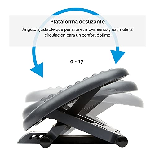 Fellowes 779030 - Reposapiés Ergonómico para oficina Soporte para pies ajustable en altura e inclinación, antideslizante y con efecto masaje, Azul