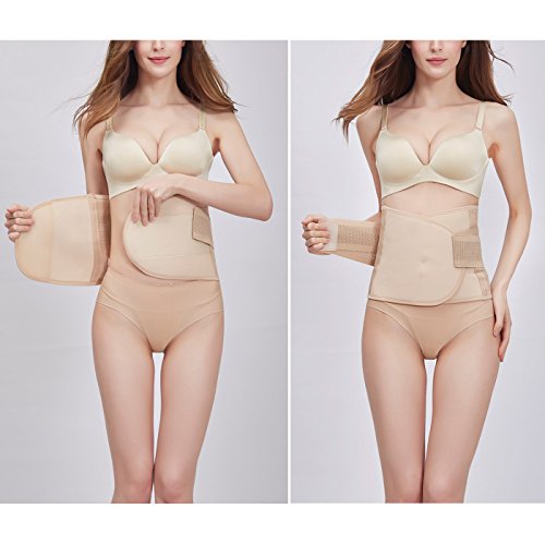 FEOYA Fajas Posparto Cinturón de Abdomen para Mujeres Cintura de Apoyo para Body Shaper Adelgazar Formación con Velcro Beige M