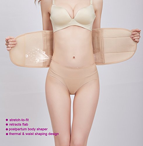 FEOYA Fajas Posparto Cinturón de Abdomen para Mujeres Cintura de Apoyo para Body Shaper Adelgazar Formación con Velcro Beige M