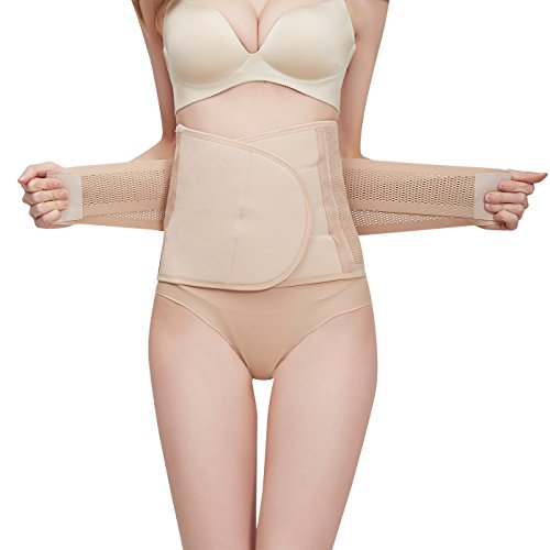 FEOYA Fajas Posparto Cinturón de Abdomen para Mujeres Cintura de Apoyo para Body Shaper Adelgazar Formación con Velcro Beige M