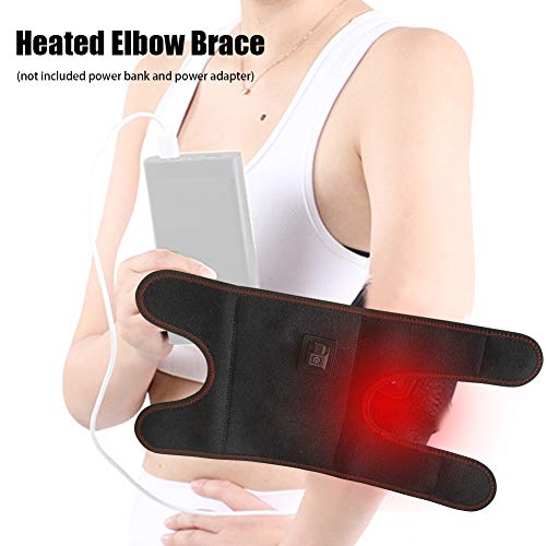 Fiacvrs Codera calentada, almohadilla ajustable para el codo con calefacción con ajuste de temperatura de 3 niveles, recargable por USB, para golfista, tenis, tendinitis, dolor de codo (gris)