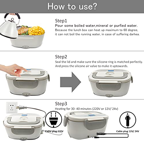 Fiambrera Eléctrica Calentador de Comida Electrico 3 en 1 para Coche/Camión y Trabajo 220V & 12V 24V Pefecto para el Hogar,Camping y Oficina