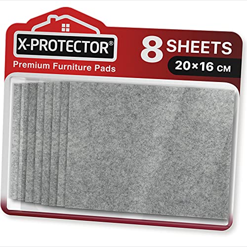 Fieltro adhesivo X-PROTECTOR - Deslizadores para muebles - 8 Premium fieltro autoadhesivo gris de 5 mm de grosor 20x16cm - Almohadillas fieltro Protegerán pisos de madera contra rasguños y marcas