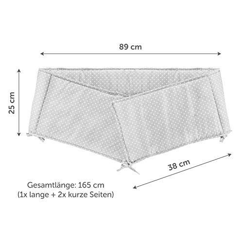 Fillikid Protector Cuna Chichonera Minicuna/Protector cuna colecho bebé con superficie de 90x40 cm/Protección ideal para Vario y Cocon - Lunares Gris Blanco