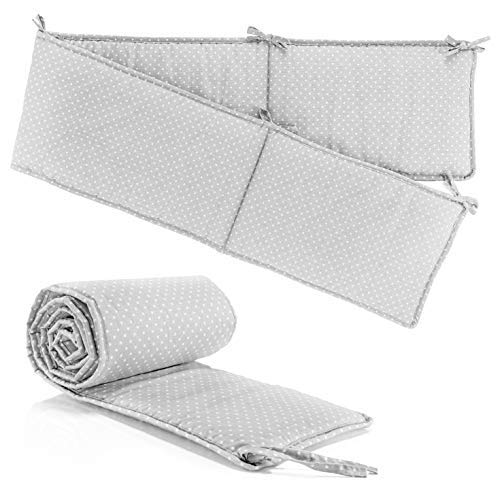 Fillikid Protector Cuna Chichonera Minicuna/Protector cuna colecho bebé con superficie de 90x40 cm/Protección ideal para Vario y Cocon - Lunares Gris Blanco