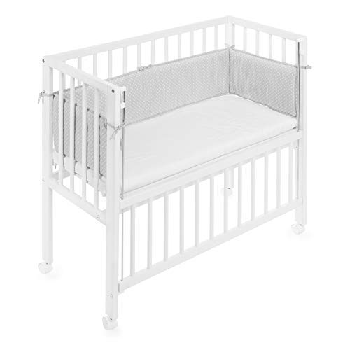 Fillikid Protector Cuna Chichonera Minicuna/Protector cuna colecho bebé con superficie de 90x40 cm/Protección ideal para Vario y Cocon - Lunares Gris Blanco