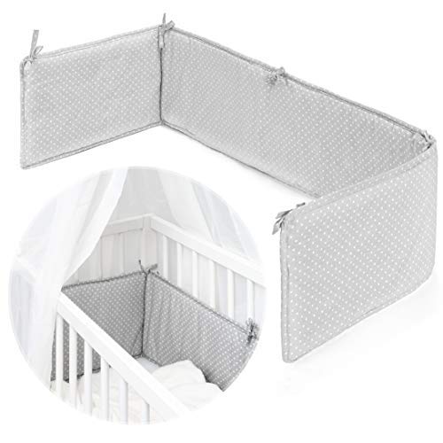 Fillikid Protector Cuna Chichonera Minicuna/Protector cuna colecho bebé con superficie de 90x40 cm/Protección ideal para Vario y Cocon - Lunares Gris Blanco