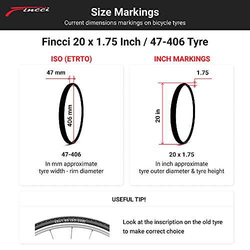 Fincci Par 20 x 1,75 Pulgadas 47-406 Cubiertas para BMX o Niños Bici Bicicleta (Paquete de 2)