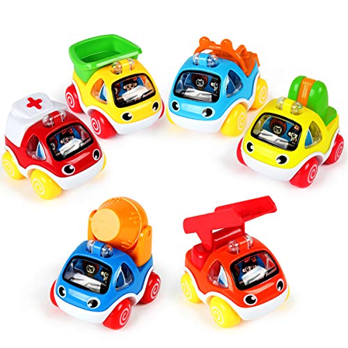 fiouni Baby Early Education Toy Cars Friction Powered Train Cars Juego de Juguetes de Regalo para niño pequeño y niña 1 2,3,4,5 años (Juego de Juguetes de 6 Piezas para automóviles de construcción)