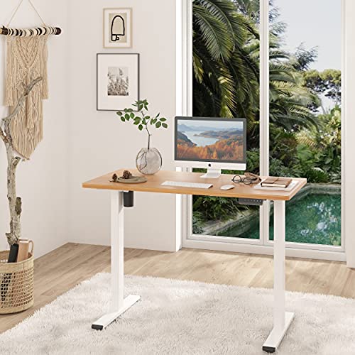 FLEXISPOT EF1 Escritorio de Pie con Tablero (Blanco+Maple,100X60cm) Standing Desk Mesa Elevable Ordenador Gaming Oficina Frame Eléctrico Ajustable en Altura con Tecla de 4 Opciones Memoria y Motor