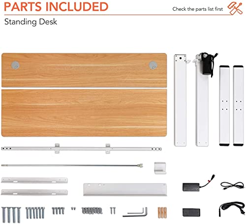 FLEXISPOT EF1 Escritorio de Pie con Tablero (Blanco+Maple,100X60cm) Standing Desk Mesa Elevable Ordenador Gaming Oficina Frame Eléctrico Ajustable en Altura con Tecla de 4 Opciones Memoria y Motor