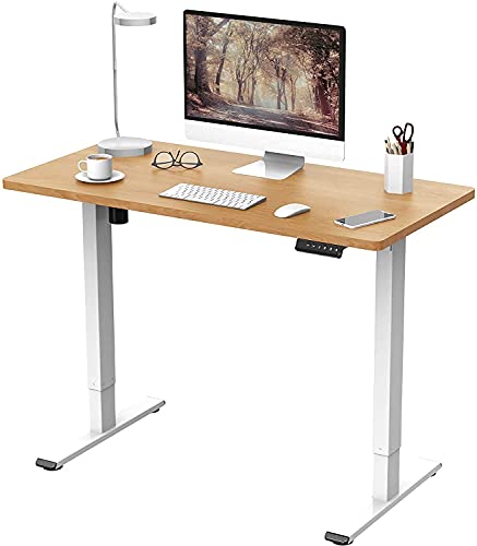 FLEXISPOT EF1 Escritorio de Pie con Tablero (Blanco+Maple,100X60cm) Standing Desk Mesa Elevable Ordenador Gaming Oficina Frame Eléctrico Ajustable en Altura con Tecla de 4 Opciones Memoria y Motor