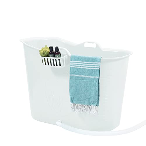 FlinQ Bañera Blanco | Bañera portátil para adultos | Ideal para cuartos de baño pequeños | Bañera Adultos XL y Niños | Bañera de exterior | Bañera de plástico portátil para ducha