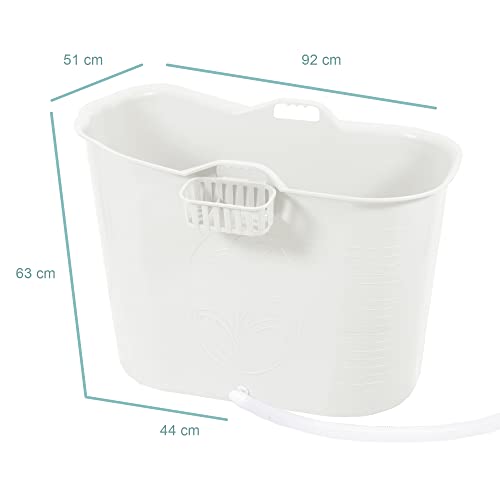 FlinQ Bañera Blanco | Bañera portátil para adultos | Ideal para cuartos de baño pequeños | Bañera Adultos XL y Niños | Bañera de exterior | Bañera de plástico portátil para ducha