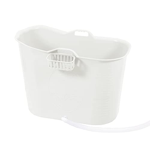 FlinQ Bañera Blanco | Bañera portátil para adultos | Ideal para cuartos de baño pequeños | Bañera Adultos XL y Niños | Bañera de exterior | Bañera de plástico portátil para ducha