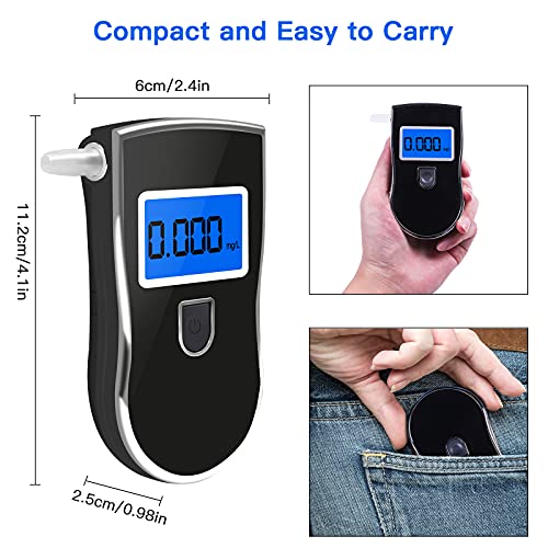 Flyhood Alcoholimetro, Profesional Portátil de Alcohol Sensor Semiconductor Probador con Pantalla LCD y 16 Boquillas, Resultados Rápidos