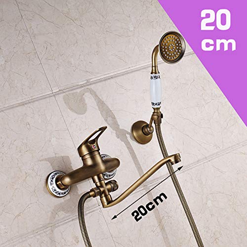 FMXKSW Set de Ducha, latón Antiguo Tubo de Salida de Agua de Nariz Larga Grifo de baño Mezclador de bañera Monomando de Control Manija de baño y Ducha Grúa fría y Caliente, caño de 16 cm