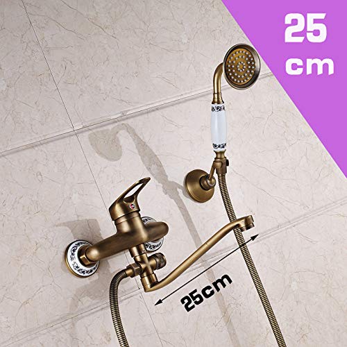 FMXKSW Set de Ducha, latón Antiguo Tubo de Salida de Agua de Nariz Larga Grifo de baño Mezclador de bañera Monomando de Control Manija de baño y Ducha Grúa fría y Caliente, caño de 16 cm