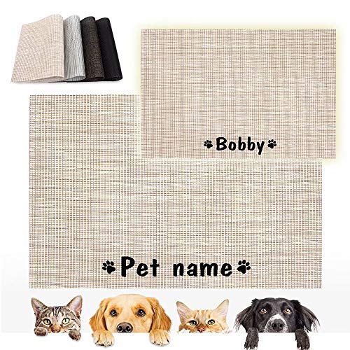 Forestpaw Alfombras personalizadas para gatos y perros para alimentos y agua, alfombrillas personalizadas para mascotas con impermeable y fácil de limpiar, alfombra para cuencos de perro, beige