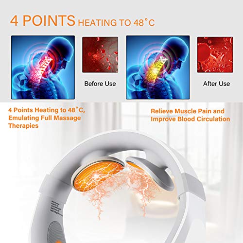 FORTHiQ Masajeador de Cuello Cervical Portátil, Masajeador Eléctrico Inteligente para Aliviar el Dolor, 6 Modos, 15 Niveles de Intensidad, con Función de Calor, 4 Almohadillas de Gel Incluidas