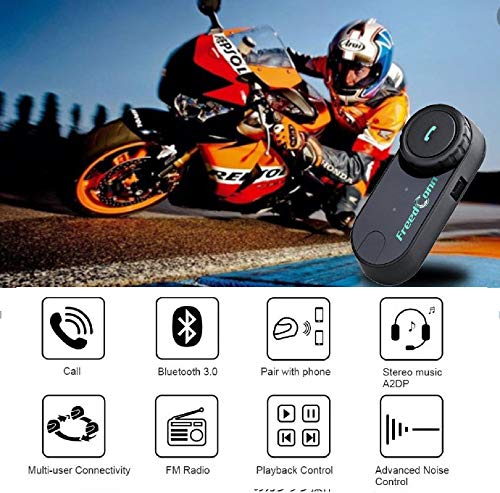 FreedConn T-COMVB BT 800M 500M/0.3MI - Casco para motocicleta con auriculares de comunicación Bluetooth para moto, equitación, esquí, 2 – 3 personas (1 unidad con cable duro)