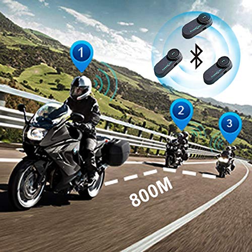 FreedConn T-COMVB BT 800M 500M/0.3MI - Casco para motocicleta con auriculares de comunicación Bluetooth para moto, equitación, esquí, 2 – 3 personas (1 unidad con cable duro)