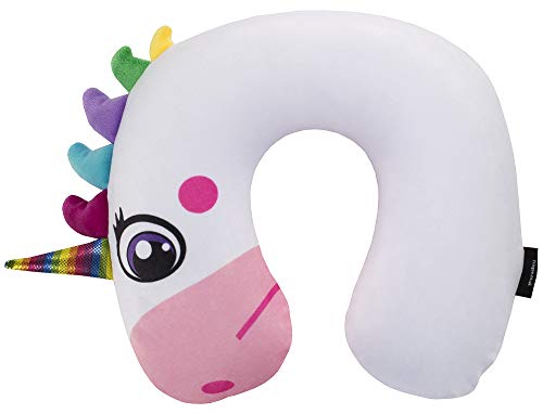 FRINGOO Almohada de Viaje Inflable para Mujer Hombre Niño Suave Soporte para Cuello de Terciopelo Cojín de Avion Compacta Unicornio Pereza Lama Arco Iris