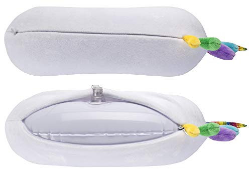 FRINGOO Almohada de Viaje Inflable para Mujer Hombre Niño Suave Soporte para Cuello de Terciopelo Cojín de Avion Compacta Unicornio Pereza Lama Arco Iris