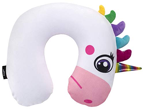 FRINGOO Almohada de Viaje Inflable para Mujer Hombre Niño Suave Soporte para Cuello de Terciopelo Cojín de Avion Compacta Unicornio Pereza Lama Arco Iris