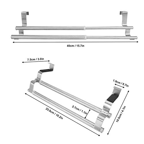 FTVOGUE sobre Puerta Toallero Portarrollos Retráctil Barra de Toalla de Baño de Acero Inoxidable Estante Estante Sin Perforación(40cm Double Bar )